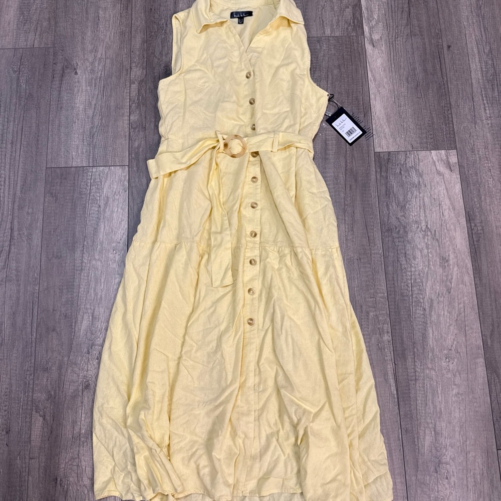 Nicole Miller Soft Yellow Button-Down Midi Dress